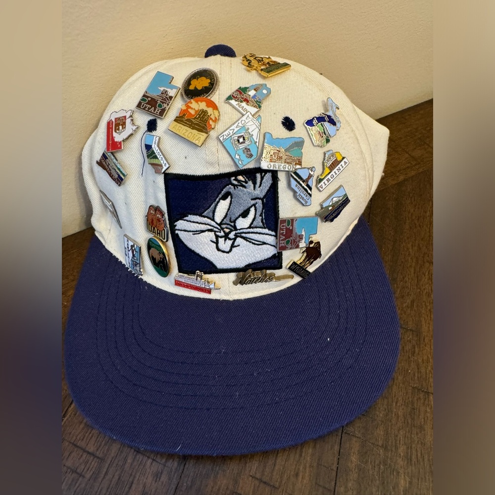 Vintage Looney Tunes Hat‎ Cap Snapback Bugs Bunny Acme Clothing With State Pins